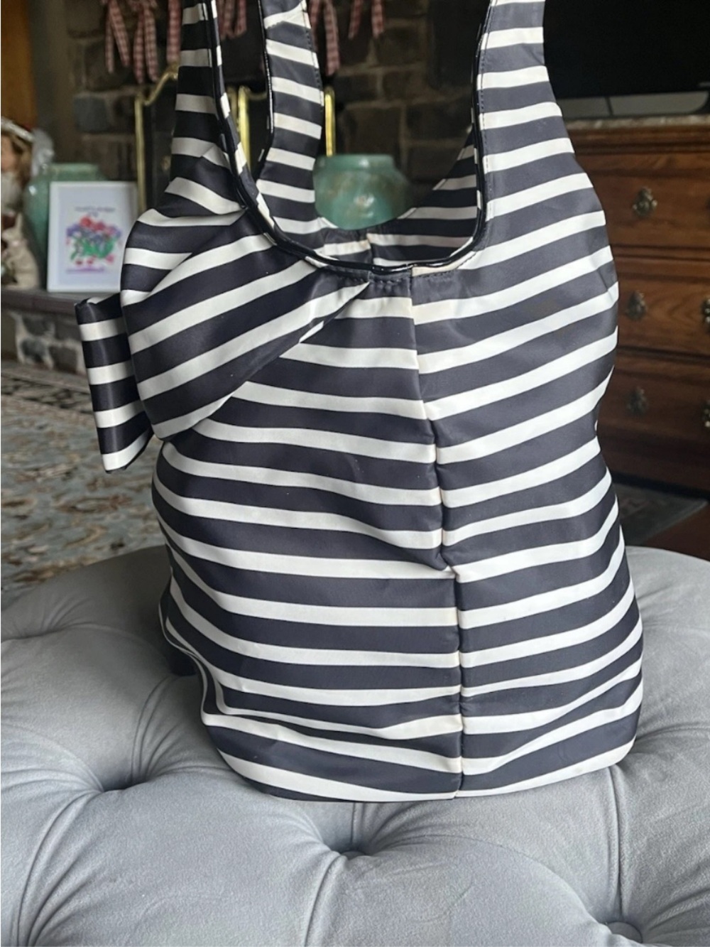 kate spade Black & White Striped Bow Handbag/Tote - Picture 3 of 16